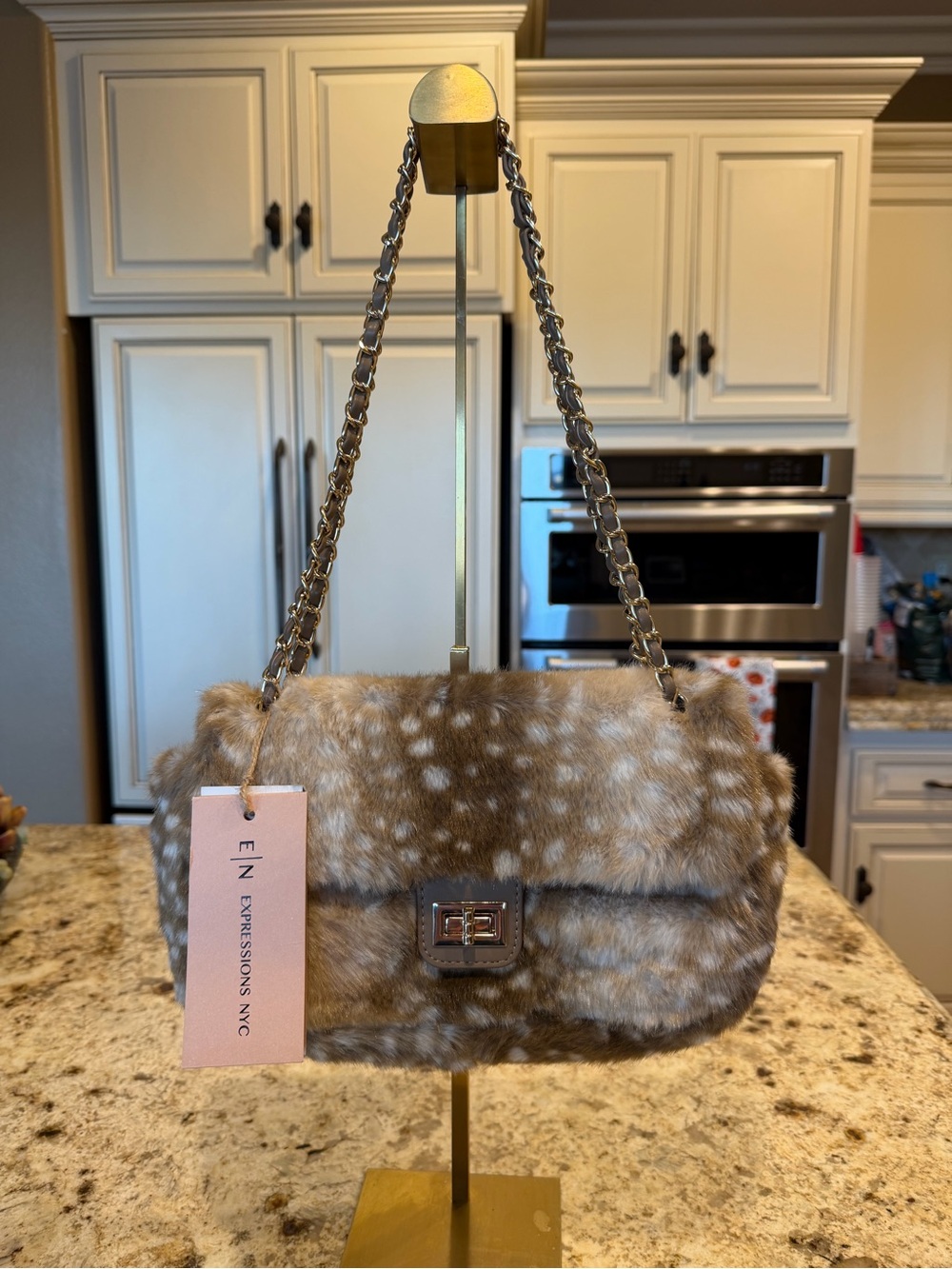 Expressions NYC Faux Fur Shoulder Bag - Brown Spotted